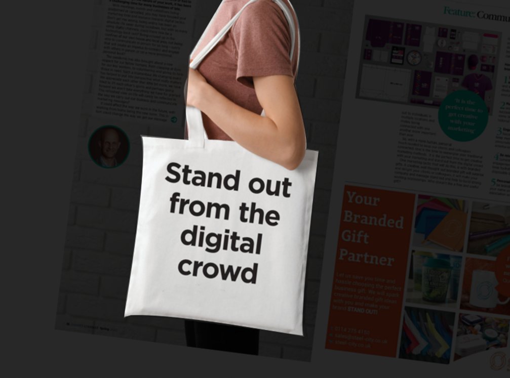 Woman with branded cotton shopper