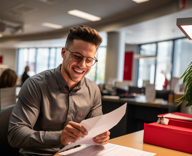 employee reading welcome letter