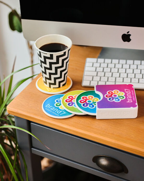 Branded eco coaster stasher