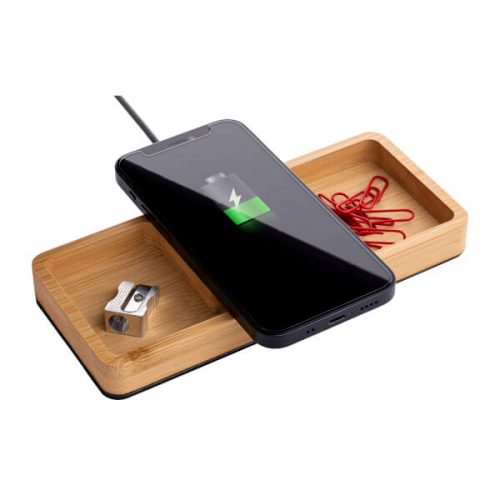 Bamboo Desktop Organiser With Wireless Charger