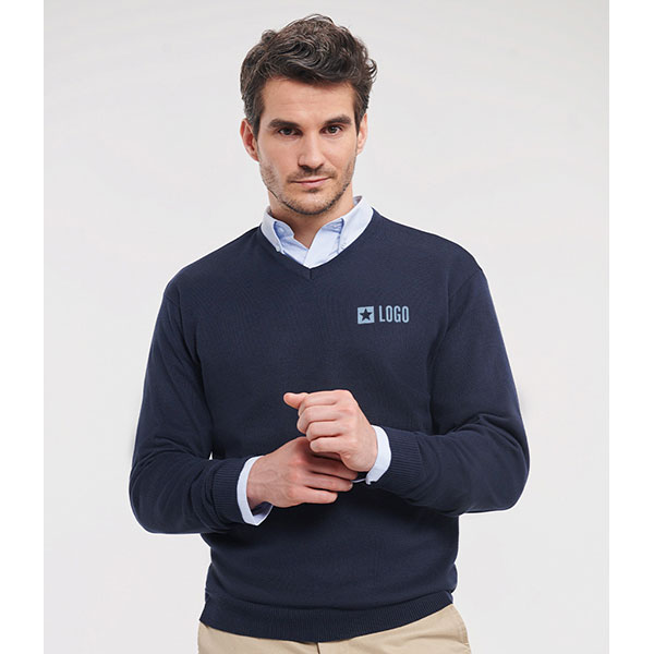 Russell Collection Cotton Acrylic V Neck Sweater