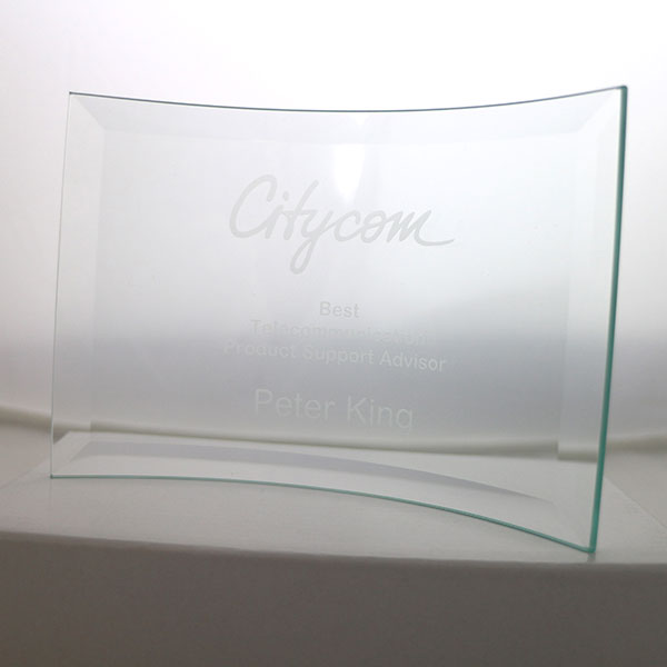 10 x 14.5cm Jade Glass Bevelled Crescent Award – Engraved