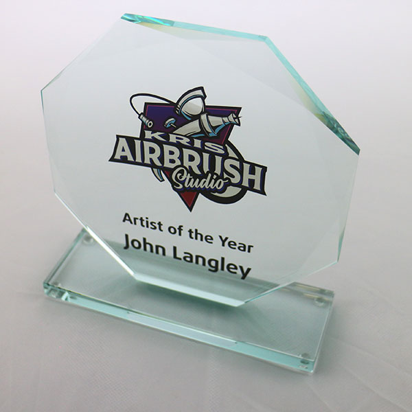 14.5 x 14.5cm Jade Glass Facetted Octagon Award – Full Colour