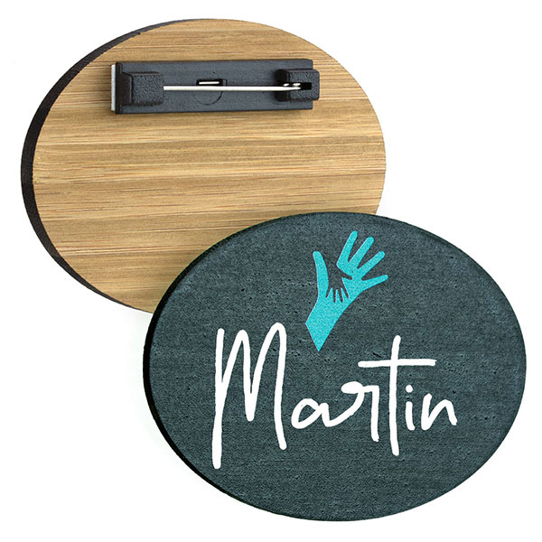 Reusable MOSO Bamboo Blackboard Name Badge