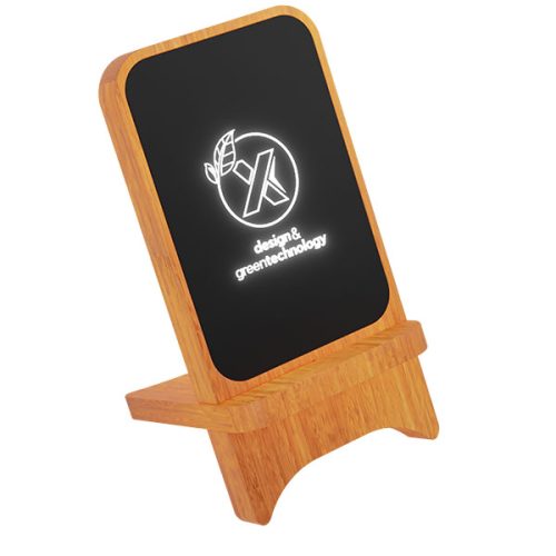 SCX Light-Up Wireless Wooden Phone Stand – Engraved