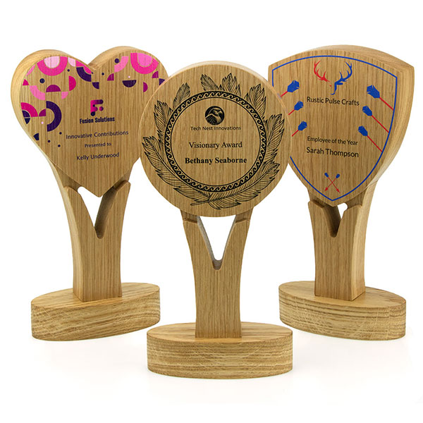 Solid Oak Trophy Award - Full Colour