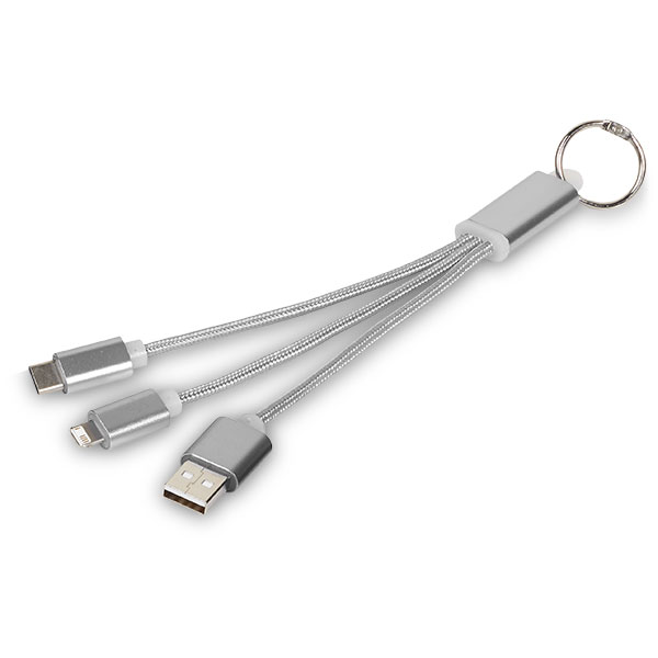 Metal 3 in 1 Charging Cable with Key Ring - Engraved