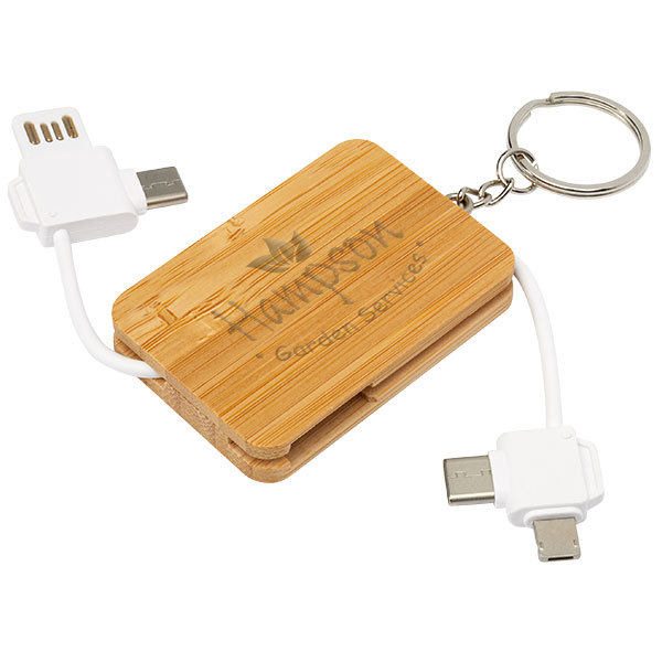 Reel 6 in 1 Bamboo Combination Key Ring Charging Cable