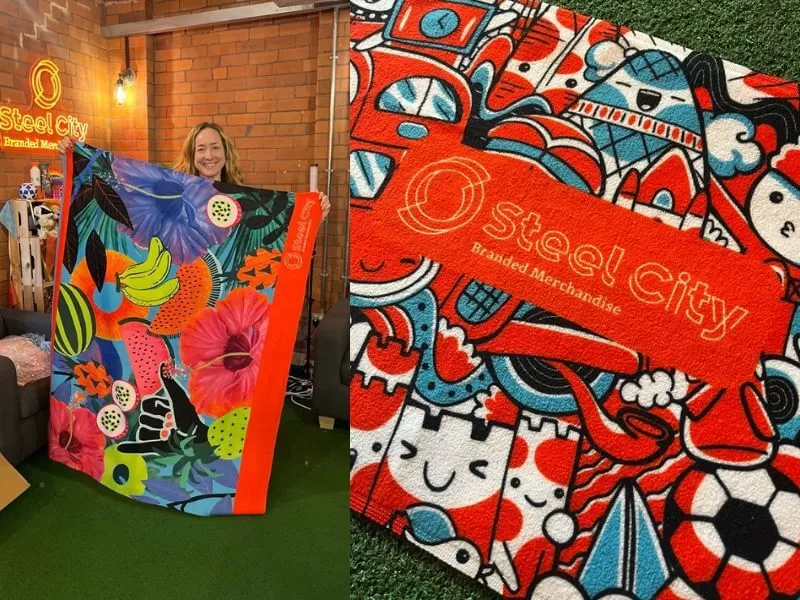 Branded Steel City towels in the office